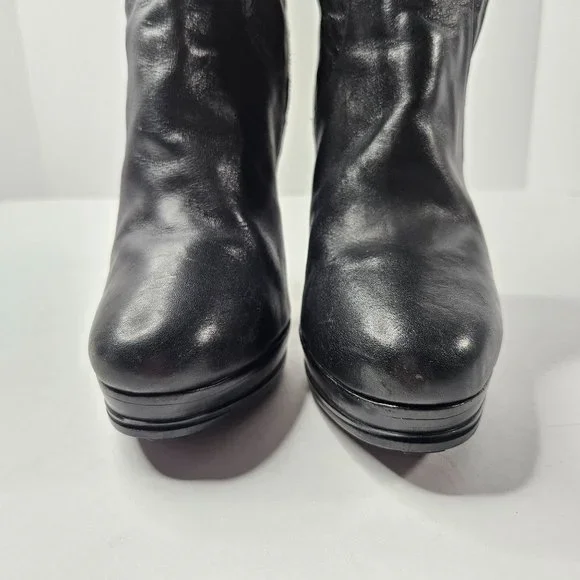 Michael Kors Stiletto High Heel Platform Boots Size 7.5 Black Leather Knee High - Picture 3 of 16